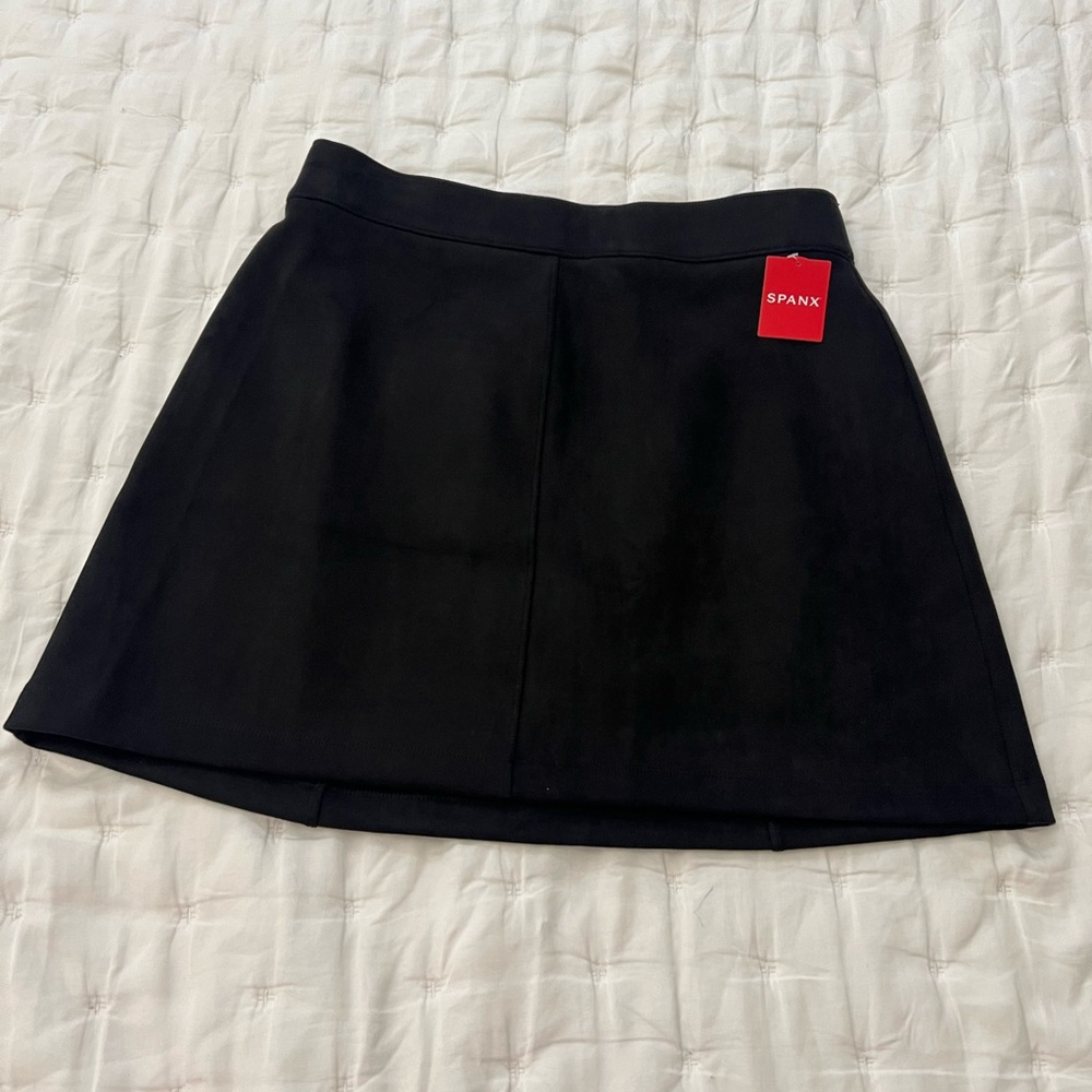 NWT Spanx Faux Suede Black Mini Skirt SzL